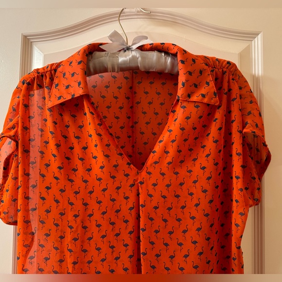 NWOT Women’s 🦩 Flamingo Print Summer Boutique Dress In Orange And Blue Size S - Picture 7 of 10